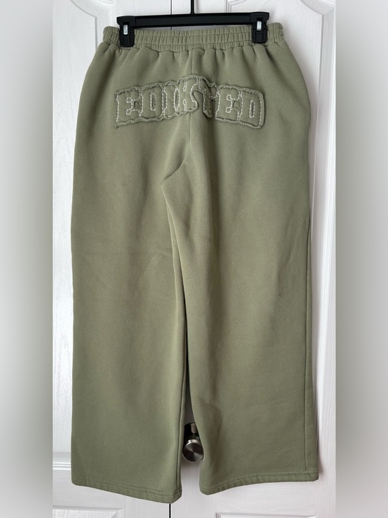 Edikted Pants - Edikted Olive Wide-Leg Sweatpants with Embroidered Back Patch